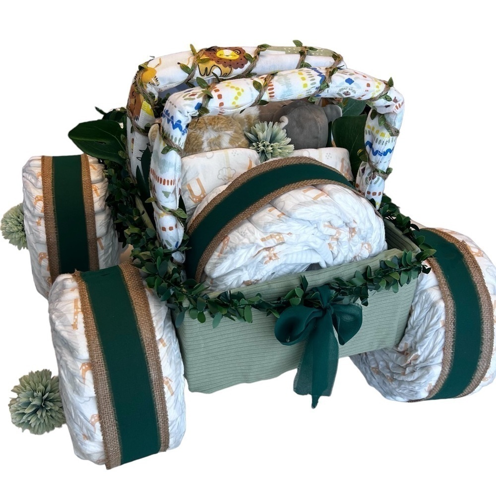 New - Diaper cake - Safari Diaper Centerpiece - Baby shower Gift - Picture 4 of 7